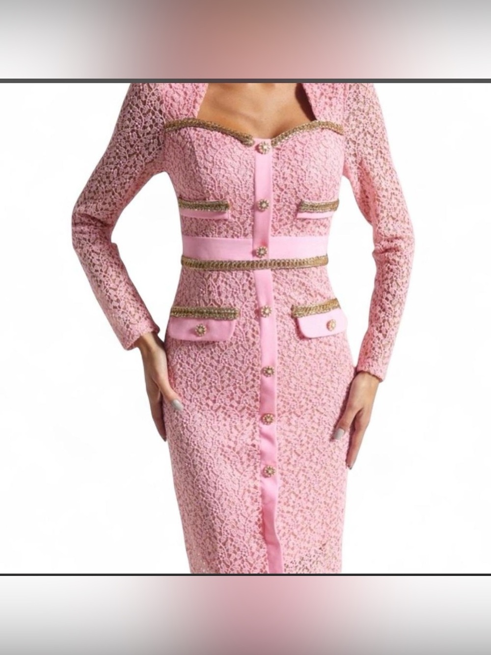 NWT Bella Barnett Elegant Pink Long Sleeve Dress. Size M. New w tags in Box! - Picture 5 of 12